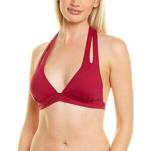 La Blanca Island Goddess Halter Bikini Swimsuit Top Size 8 Cut Out Wine Womens